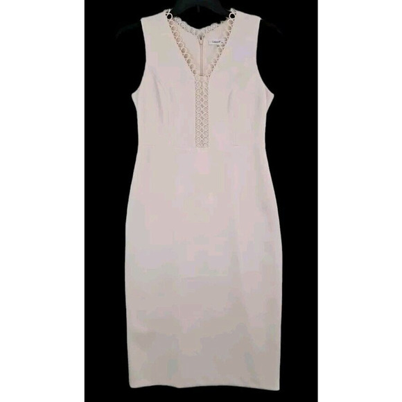 Calvin Klein ~Woman Size 6~ Light Peach Sheath Sleeveless Midi Dress Fully Lined